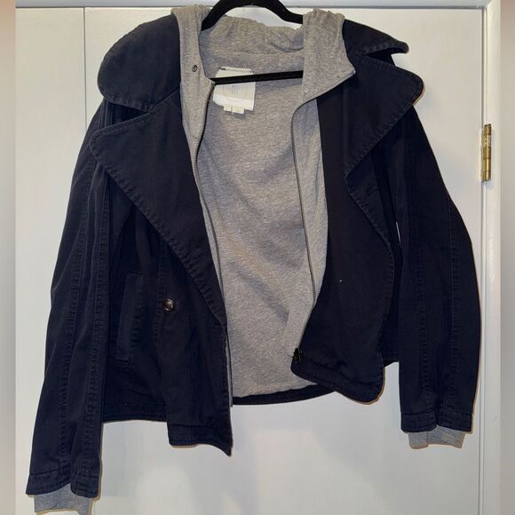 ANTHROPOLOGIE HEI HEI Hooded Utility Jacket Layered Navy Gray Women’s Size Large - Picture 4 of 8